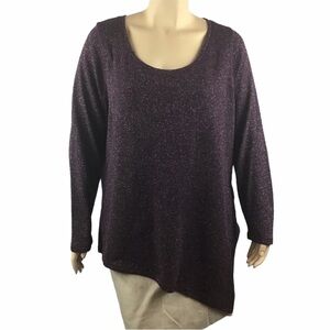 Lane Bryant Sweater Size 26/28 Purple Silver Sparkle Asymmetric Hem Long Sleeve
